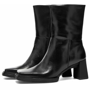 Vagabond Black Leather Square Toe Ankle Boots